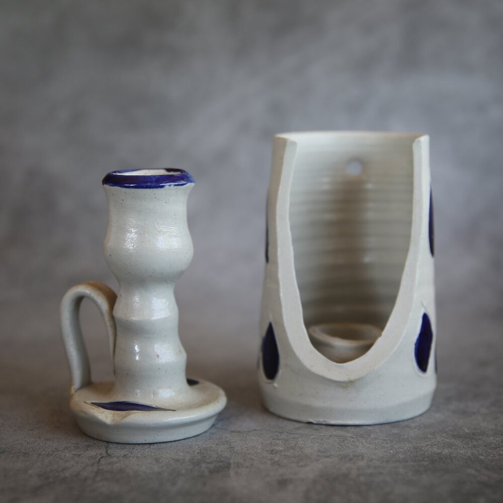 Williamsburg Pottery Handmade Wall Sconce and Candlestick Set